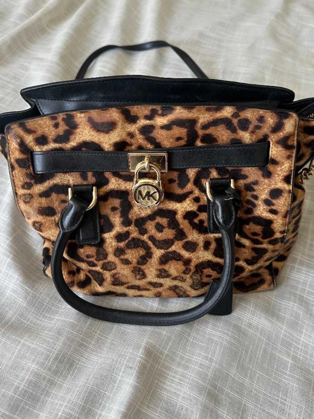 Michael Kors Hamilton Leopard Calf Hair Satchel